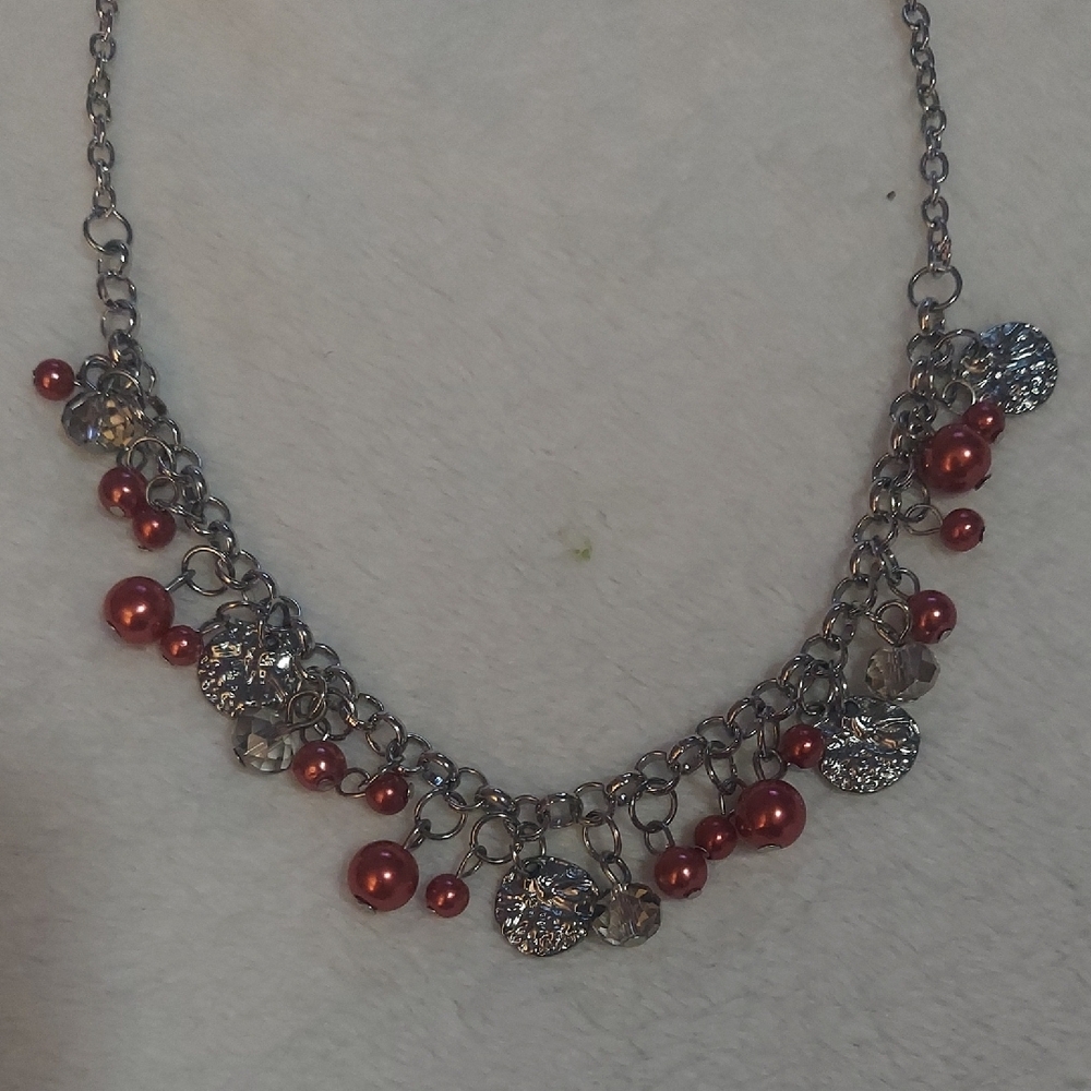 8/$10 Chic Silver Necklace with Red Accents - Picture 6 of 6